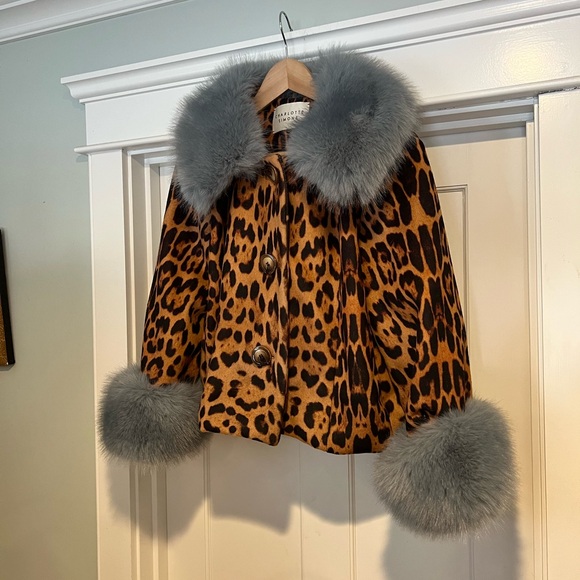 Charlotte Simone Edie Leopard Print Short Coat with Blue Cuffs - XL - NWOT - Picture 7 of 14